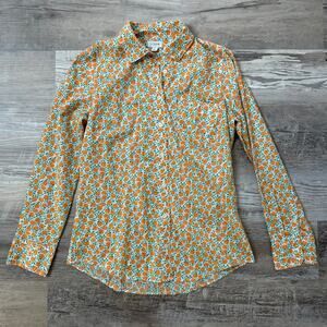 J.Crew Peach Print Cotton Button Down Shirt White Orange Fruit Blouse S